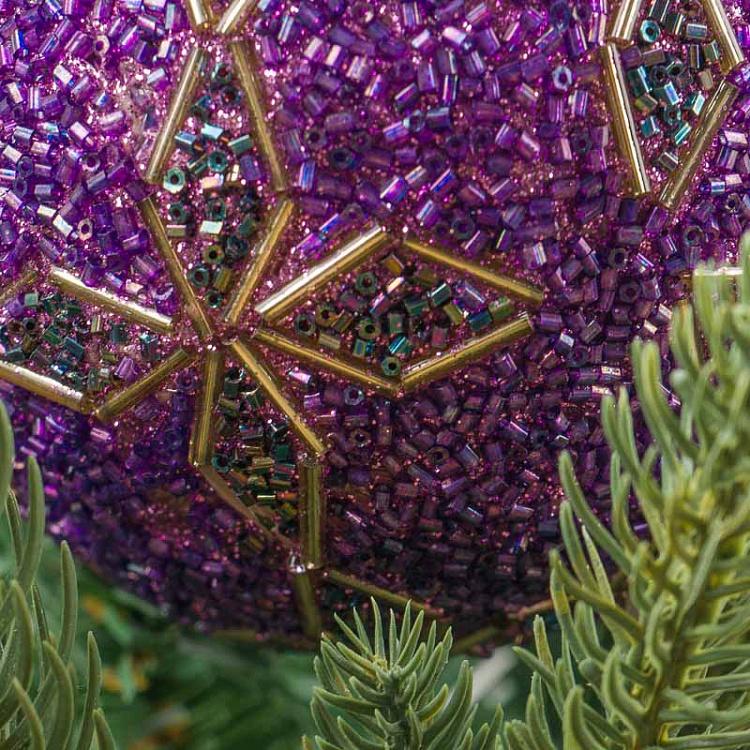 Фиолетовый ёлочный шар с бисерным орнаментом, M Bead Ornament Ball Purple 9 cm