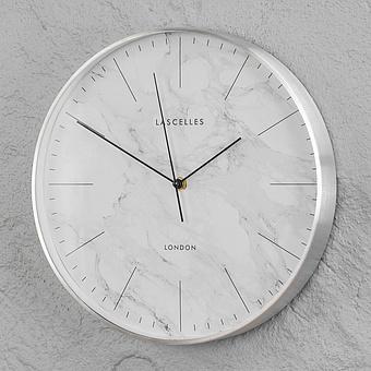 Brushed Chrome Metal Cased Marble Effect Wall Clock discount