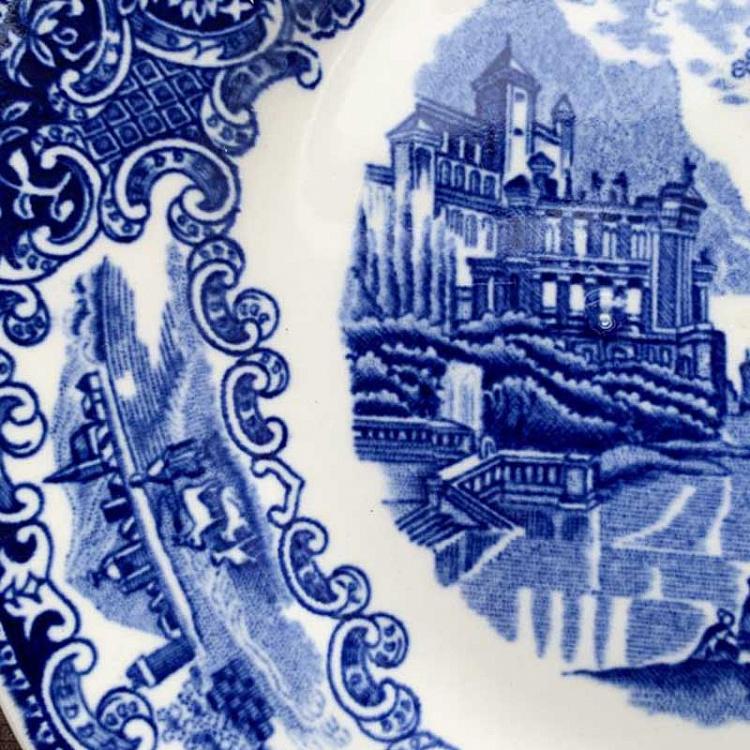 Винтажная тарелка белая с голубым мотивом 10, M Vintage Plate Blue White Medium 10