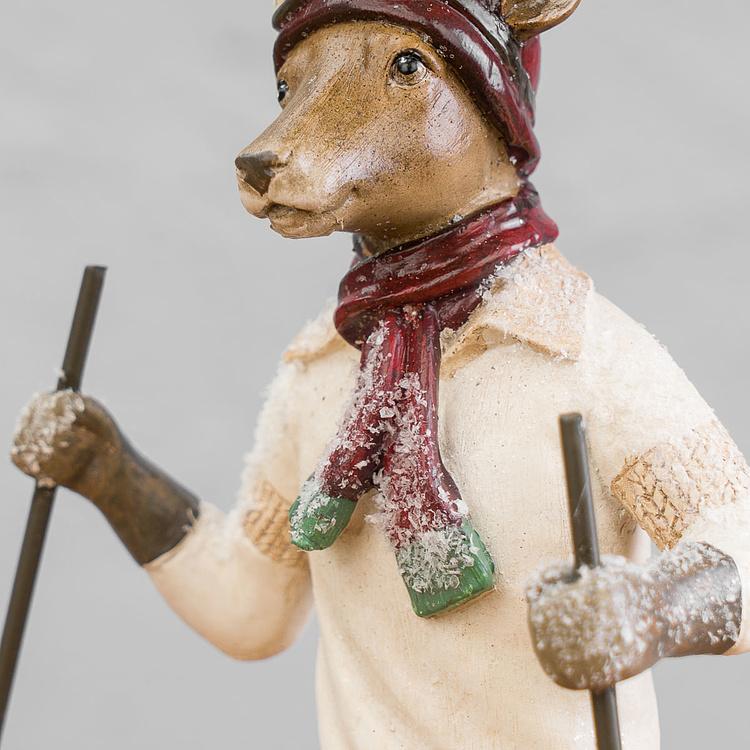 Новогодняя фигурка Олень на лыжах Skiing Deer Cream Burgundy 28,5 cm