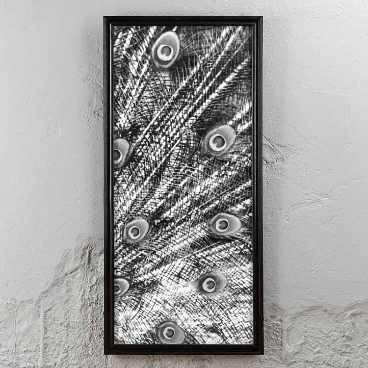 Панорамная картина-принт Хвост Павлина чёрно-белая, правая часть Animal Peacock Black White 3 Right
