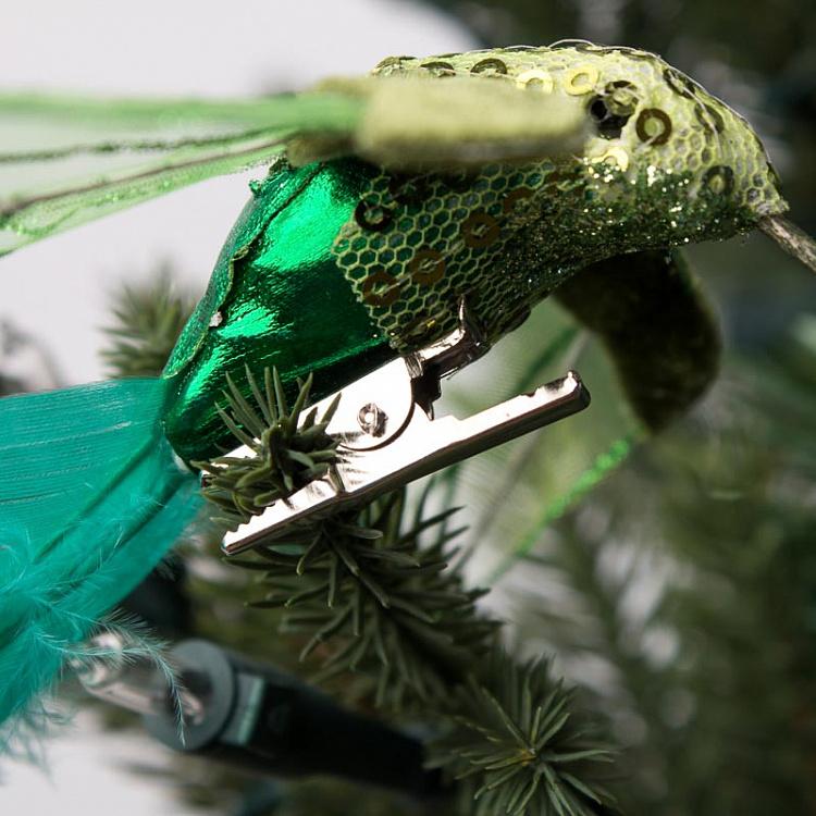 Набор из двух ёлочных игрушек Колибри на прищепке Set Of 2 Flying Hummingbirds On Clip Blue/Green 20 cm