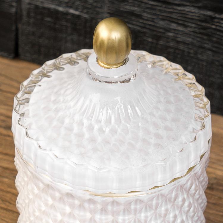 Аромасвеча в белом фасетном стакане Шёлковый цветок, L Aroma Candle In White Faceted Glass Silk Flower Large