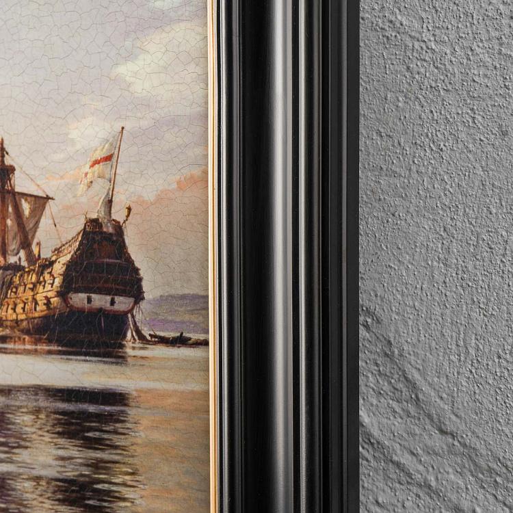 Картина-олеография в чёрно-золотой раме Сэр Фрэнсис Дрейк на борту Мести Sir Francis Drake On Board The Revenge, ANTB Frame