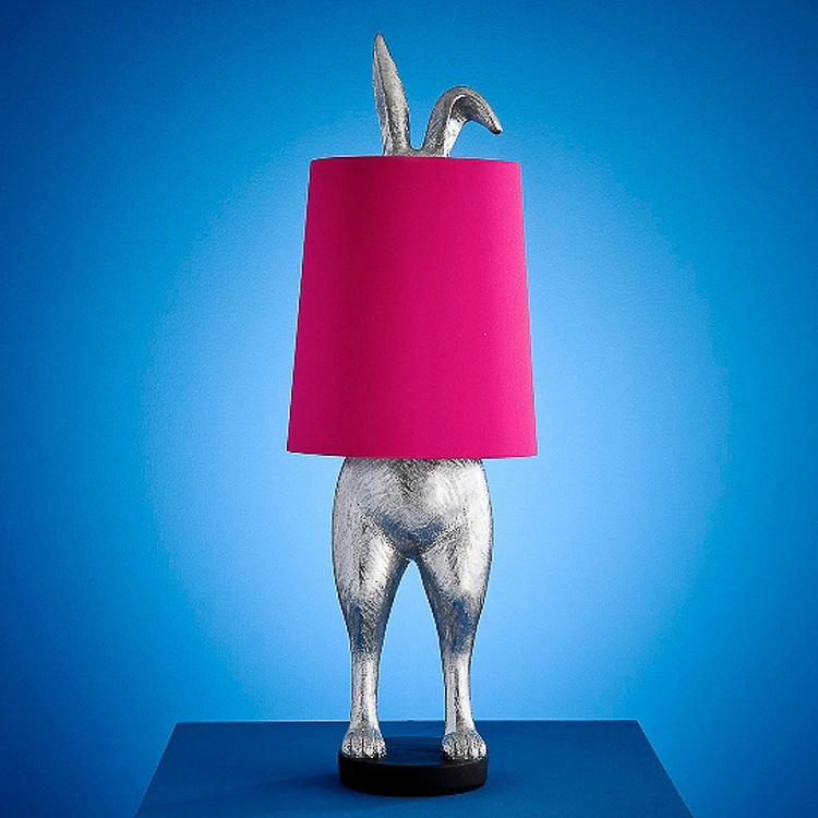 Настольная лампа Робкий кролик с розовым абажуром Table Lamp Hiding Bunny Pink