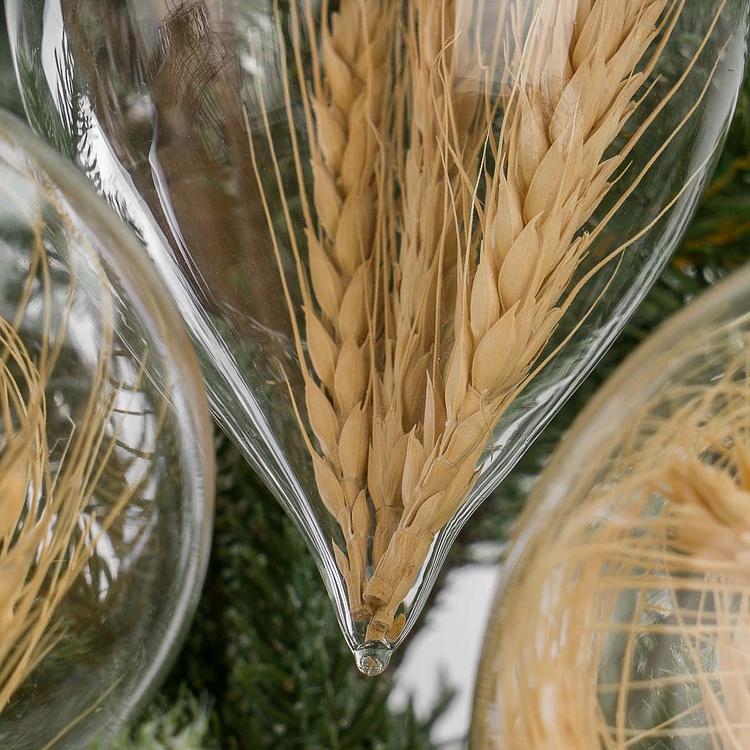 Набор из трёх ёлочных игрушек с колосьями внутри Set Of 3 Glass Dried Ear Of Corn Ball Clear 10 cm