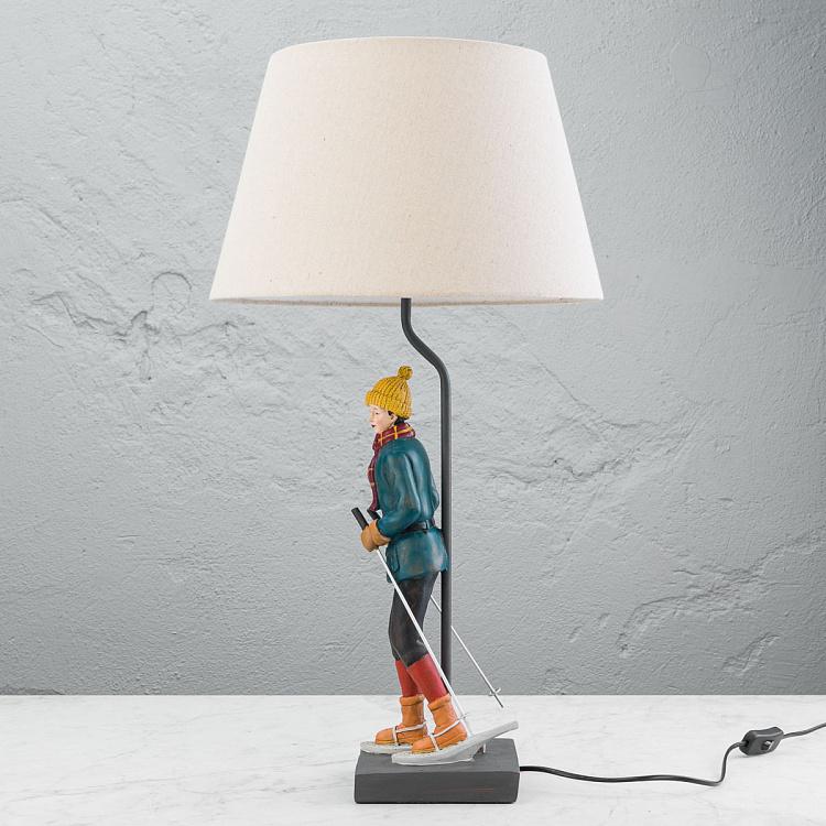 Настольная лампа с бежевым абажуром Поход на снегоступах Snowshoe Hike Vintage Table Lamp With Beige Shade