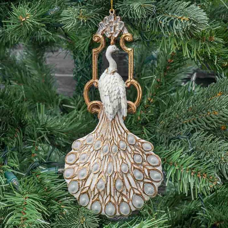 Ёлочная игрушка Павлин в рамке Peacock In Frame Cream/Gold 21,5 cm