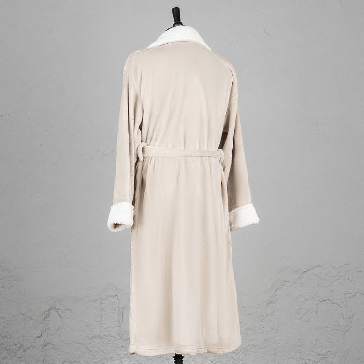 Серый домашний халат из микрофибры с шерповой горловиной, размер L Peignoir Microfibre Gris Encolure Sherpa Taille L