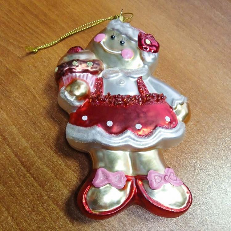 Ёлочная игрушка Пряничная девочка дисконт Glass Cupcake Gingerbread Girl 14 cm discount