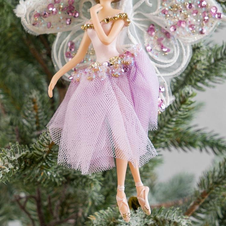 Набор из трёх ёлочных игрушек Крылатые феи в тюлевых платьях Set Of 3 Tulle Big Wing Fairies White Purple 19 cm