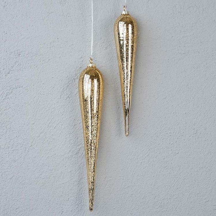 Набор из двух ёлочных светодиодных подвесок Антик Set Of 2 Glass Led Light Antique Drop Box Champagne Battery Operated 30 cm