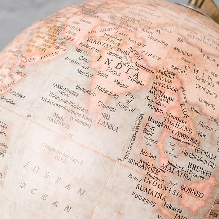 Винтажный голубой глобус на чёрном деревянном основании Vintage Globe Blue On Black Base Mango Wood