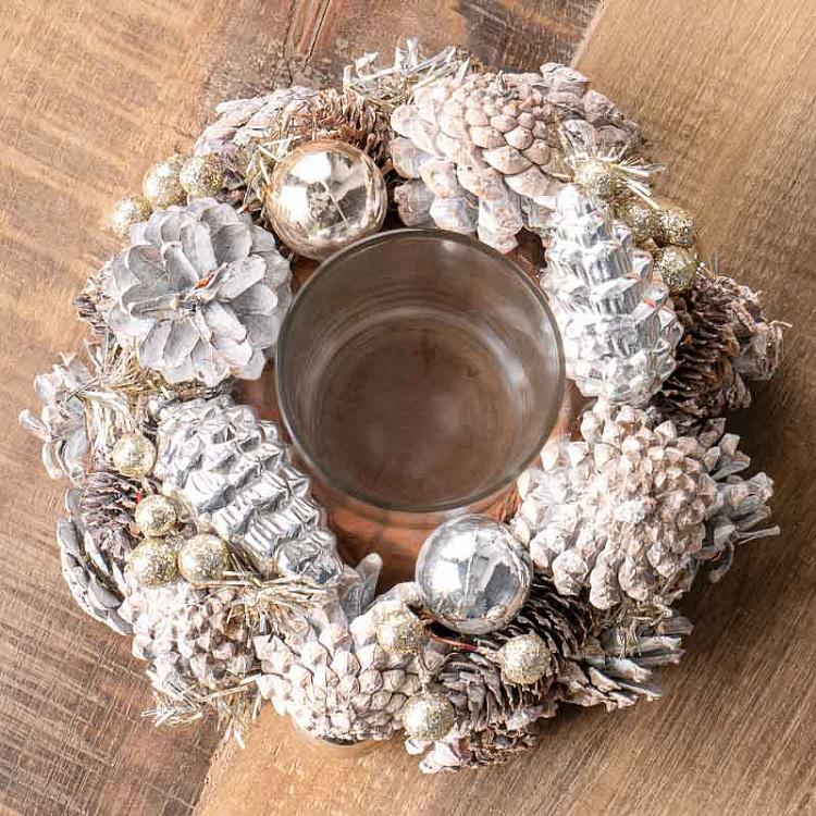 Подсвечник с шишками Glass Pinecone Votive Holder Silver/Brown