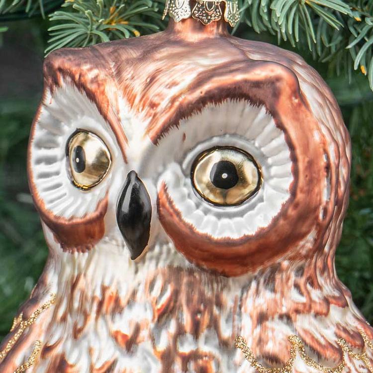 Ёлочная игрушка Стоящая коричневая сова Glass Standing Owl Brown 23 cm