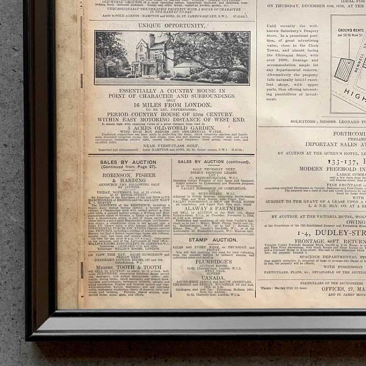 Винтажная газета в раме Таймс, 29 октября 1928 Vintage Times, Oct 29, 1928