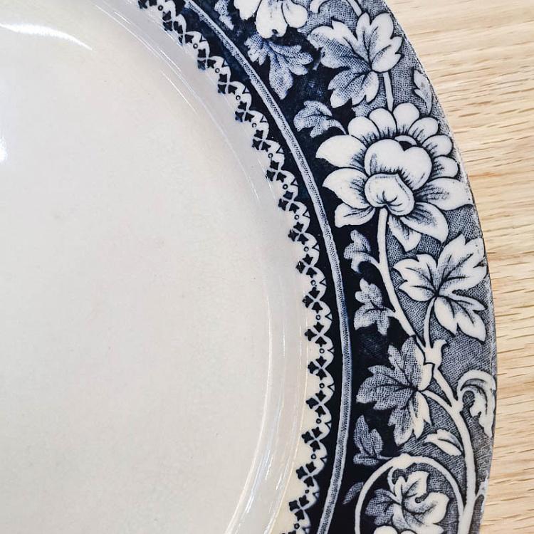 Винтажная тарелка белая с голубым мотивом 21, L Vintage Plate Blue White Large 21