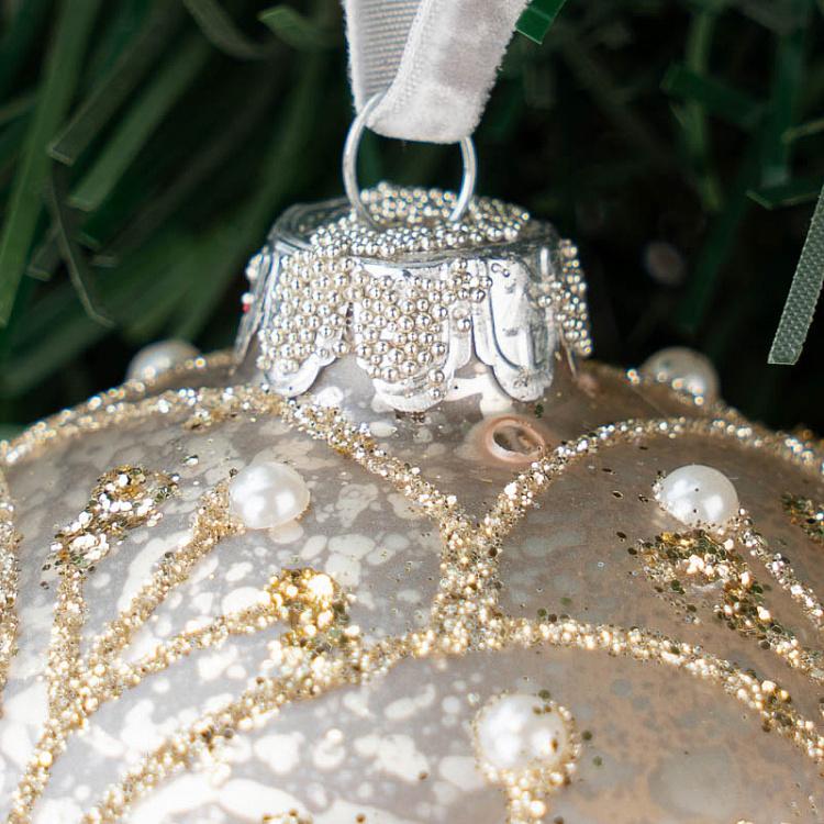 Ёлочная игрушка-шкатулка Золотая луковица с жемчугом Xmas Onion Box Gold And Pearls 9 cm