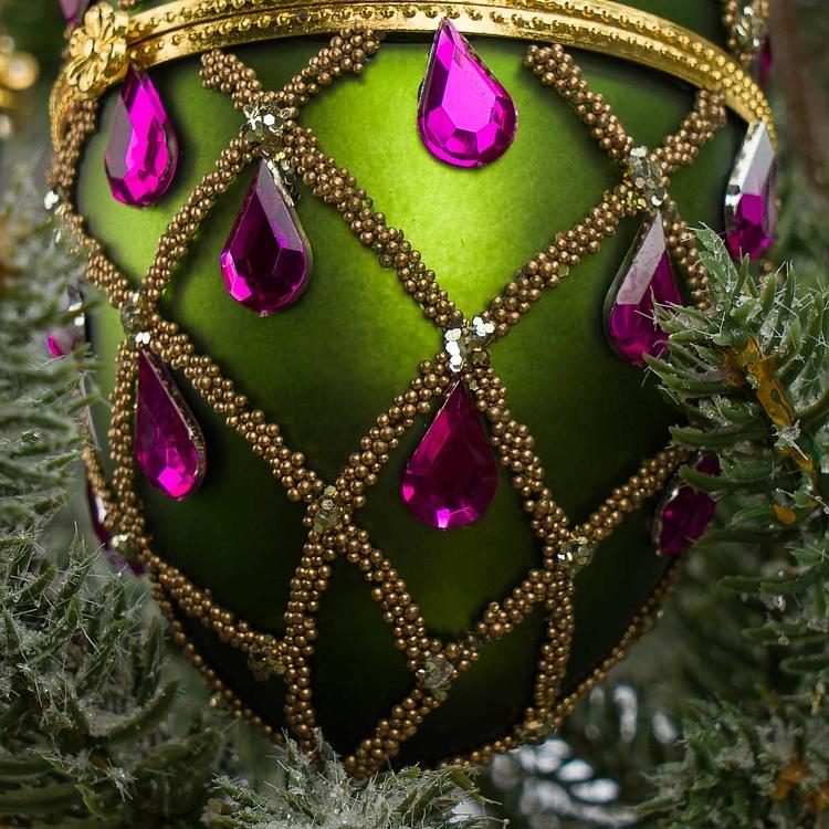Набор из двух ёлочных игрушек-шкатулок Зелёное и фиолетовое яйцо Set Of 2 Xmas Egg Boxes Jewel Net Green Purple 10 cm