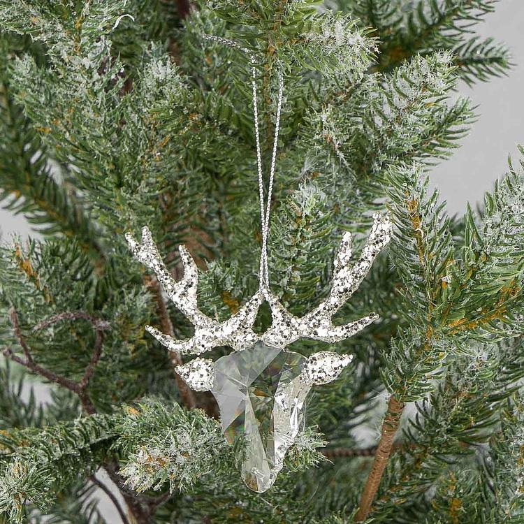 Ёлочная игрушка Стеклянная голова оленя Glass Crystal Deer Head Clear 9,5 cm