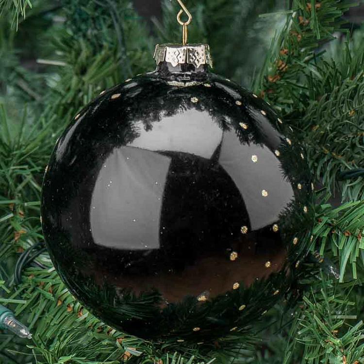 Черно-золотой ёлочный шар со стразами и пчелой Glass Jewel 3D Bee Ball Black/Gold 12 cm