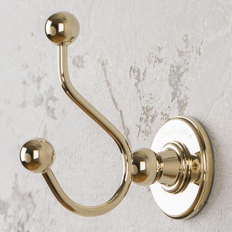 Двухрожковый настенный крючок золотого цвета Double Hook Gold