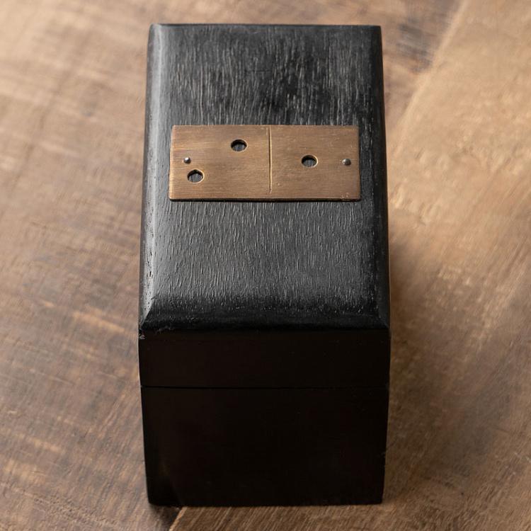Шкатулка с набором домино, латунные вставки Black Wooden Domino Box Brass Details