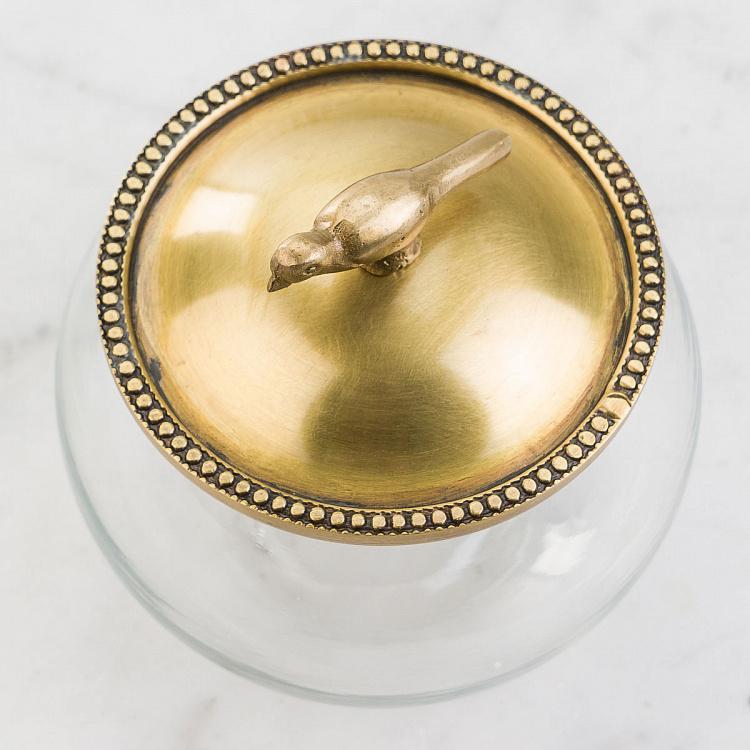 Ёмкость для хранения с латунной птичкой на крышке Glass Box With Brass Bird Lid