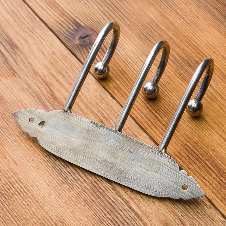 Трёхместная настенная вешалка Винтажная кухня Cuisine Triple Hook Silver Patina