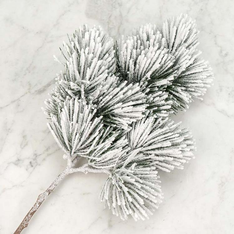 Новогоднее украшение Заснеженная сосновая ветка Snow Pine Stem Green White 58 cm