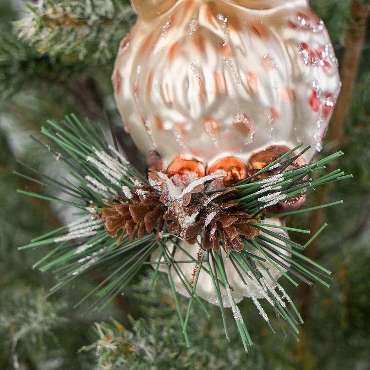 Стеклянная ёлочная игрушка Сова на ветке Glass Owl On Pine Brown Cream Green 12 cm