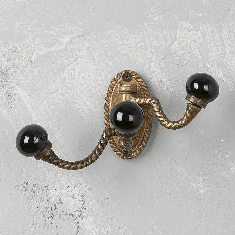 Трёхрожковый крючок с чёрными наконечниками Верёвка Ceramic Knob Triple Rope Hook Black