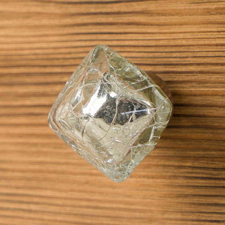 Мебельная ручка Пирамида с кракелюром Crackled Silver Pyramid Glass Knob