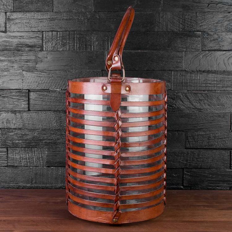Кожаный подсвечник, M Medium Leather Weaved Hurricane