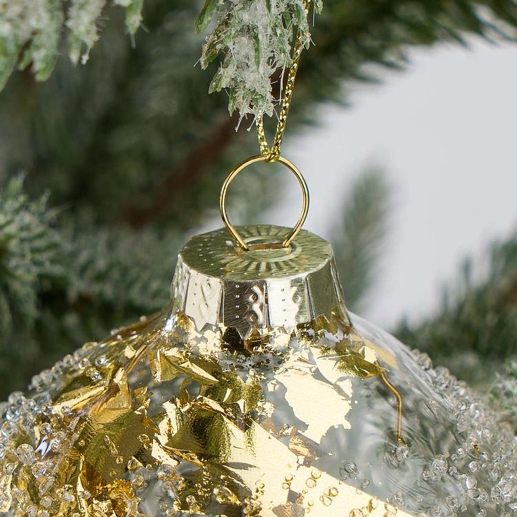 Набор из трёх стеклянных ёлочных игрушек с золотой фольгой внутри Set Of 3 Glass Crush Foil Ball Clear Gold 8 cm