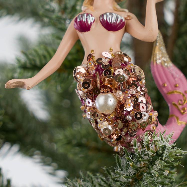 Набор из двух ёлочных игрушек Русалки Set Of 2 Pearl Botanica Mermaids Pink Blue 9,5 cm