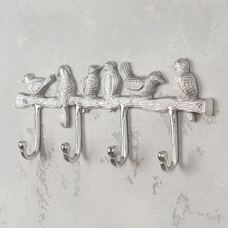 Четырёхместная настенная вешалка Птицы на ветке Metal Rack With 4 Hooks Birds