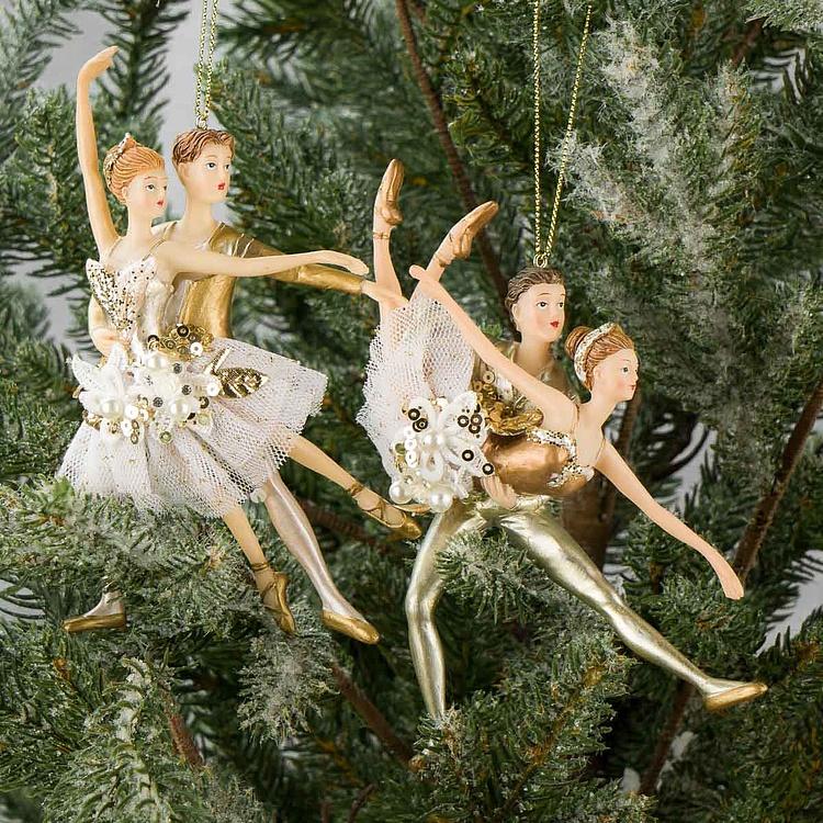 Набор из двух ёлочных игрушек Балетные дуэты Set Of 2 Tulle Pearl Ballet Couples White Gold 15 cm