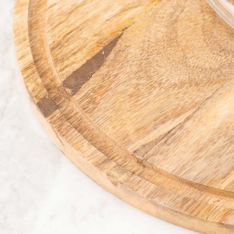 Деревянная доска с полосатым стеклянным колпаком Glass Stripes Cover With Wooden Plate