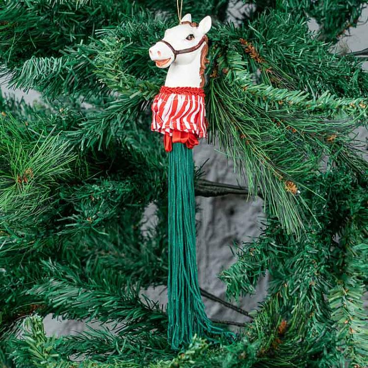 Ёлочная игрушка Лошадка с зелёной кисточкой Xmas Carousel Horse Tassel Green 28 cm