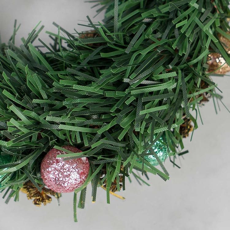 Новогодний венок с шишками и перламутровыми шарами 1, M Wreath Bagel 1 Medium