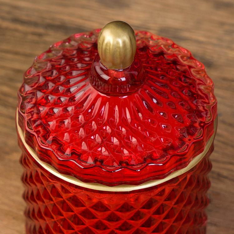 Аромасвеча в красном фасетном стакане Фиолетоволистная роза, S Aroma Candle In Red Faceted Glass Berry Rose Small