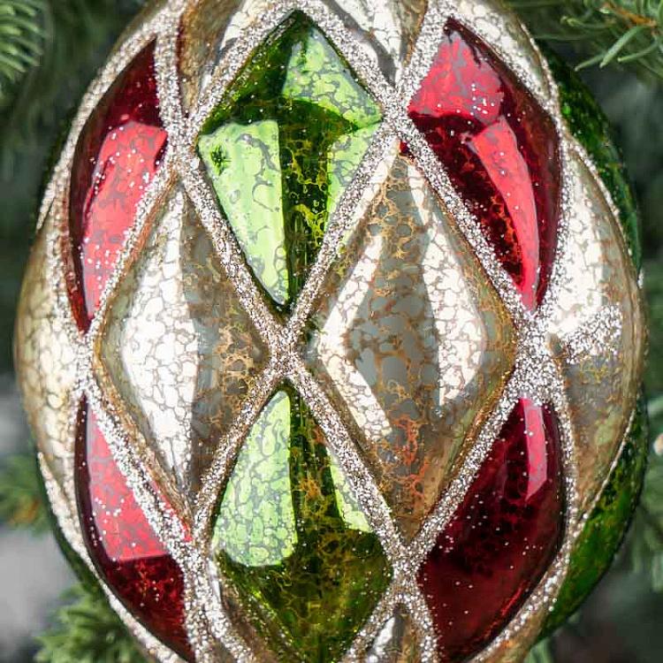 Ёлочная игрушка Красно-зелёная шишка Red And Green Diamonds Golden Cone 9,5 cm
