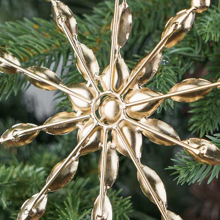 Ёлочная игрушка Золотистая снежинка с разноцветными стразами, M Multi-Colored Stones Snowflake Gold 15 cm