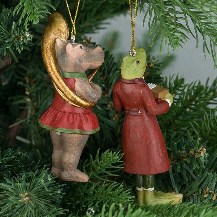 Набор из двух ёлочных игрушек Музыканты лягушка и бегемот Set Of 2 Musicians Frog Hippo 10,5 cm