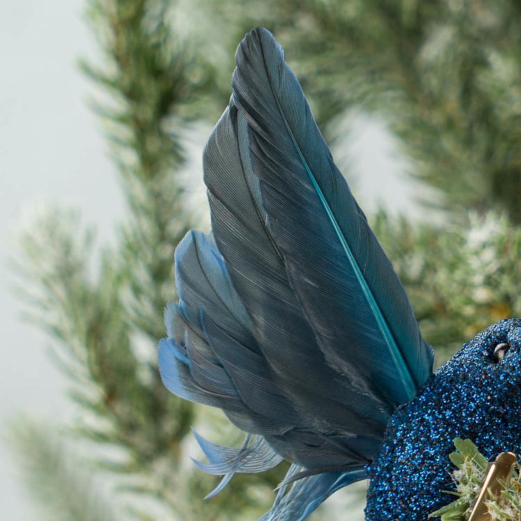 Набор из двух ёлочных игрушек на клипсе Колибри зелёная и синяя Set Of 2 Plume Fly Hummingbirds On Clip Green Blue 13 cm