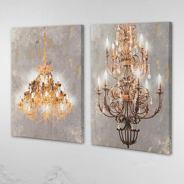 Картина-принт диптих со светодиодной подсветкой Большая люстра  Set Of 2 Prints Grand Chandelier With Led