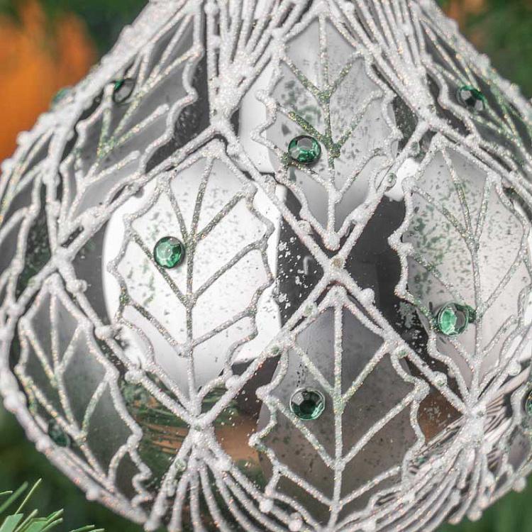 Набор из трёх ёлочных шаров Листва Set Of 3 Glass Leaf Net Ball And Drops Green/White 10 cm