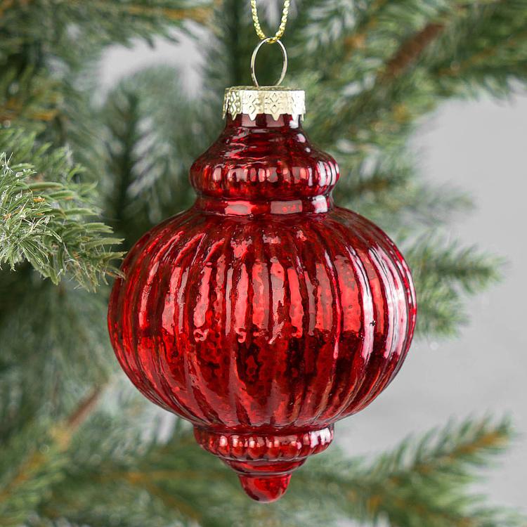 Набор из 16 красных стеклянных ёлочных игрушек Set Of 16 Glass Antique Ball Pinecones Red 5 cm