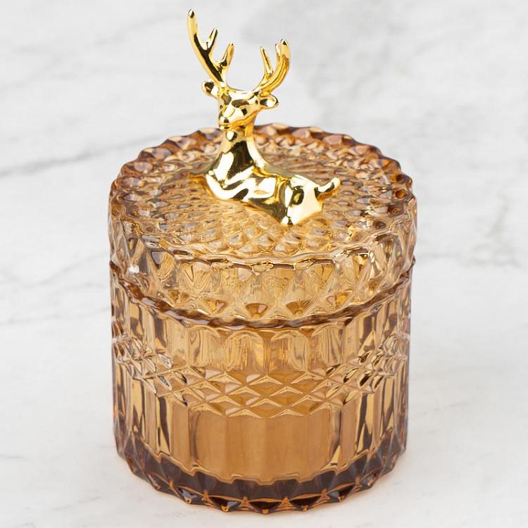 Янтарная ёмкость для хранения с оленем Glass Jar With Deer Figure Ochre